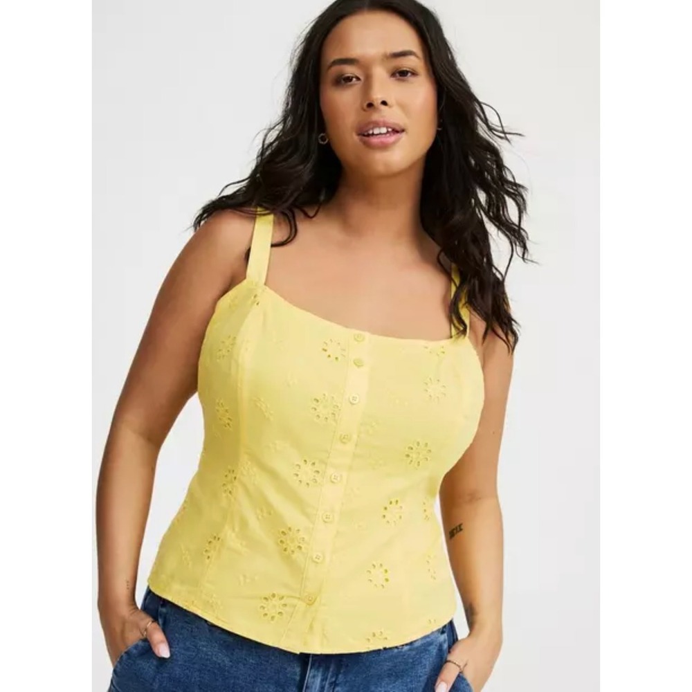 2025‎ Torrid Womens Cotton Eyelet Cami Size 1X Yellow Coquette Dainty Feminine